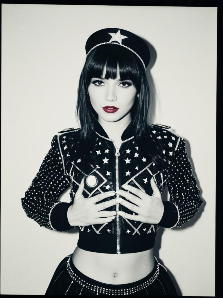 Woman in Star-Adorned Pop Star Costume Waist-Up Editorial Portrait