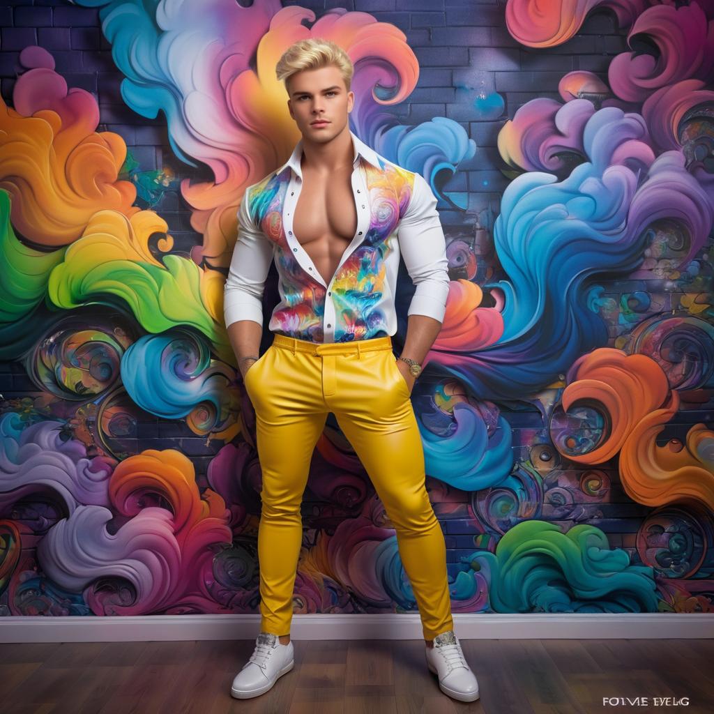 Stylish young man in floral shirt and yellow pants