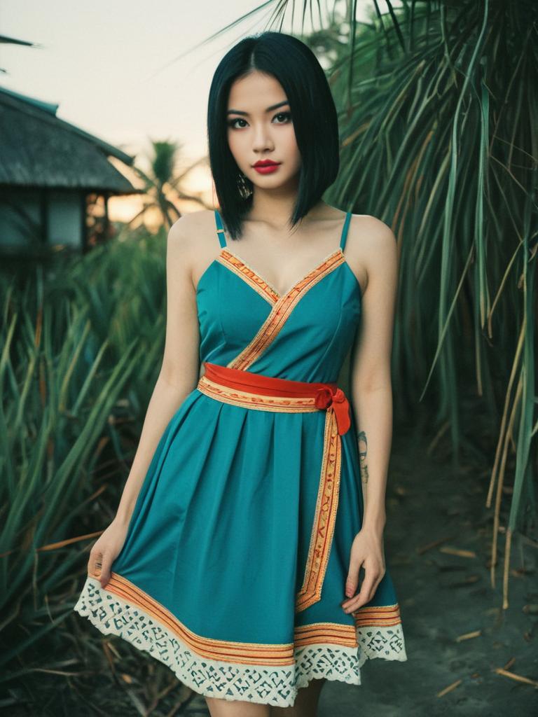 Sexy Cosplay Woman Wearing Traditional Samui Costume Realistic Photo