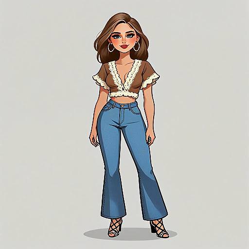 Bohemian Style Woman with Pretty Face Wearing Casual Chic Outfit Illustration