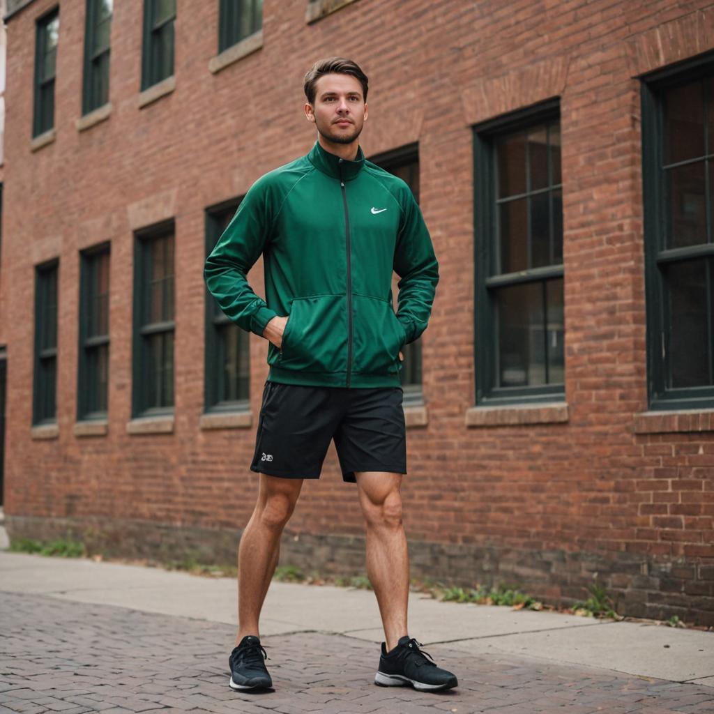 Confident Man in Green Jacket on Urban Street