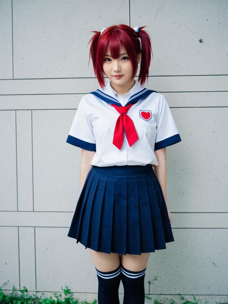 Aoi Nagisa Japanese Schoolgirl Cosplay with Red Hair