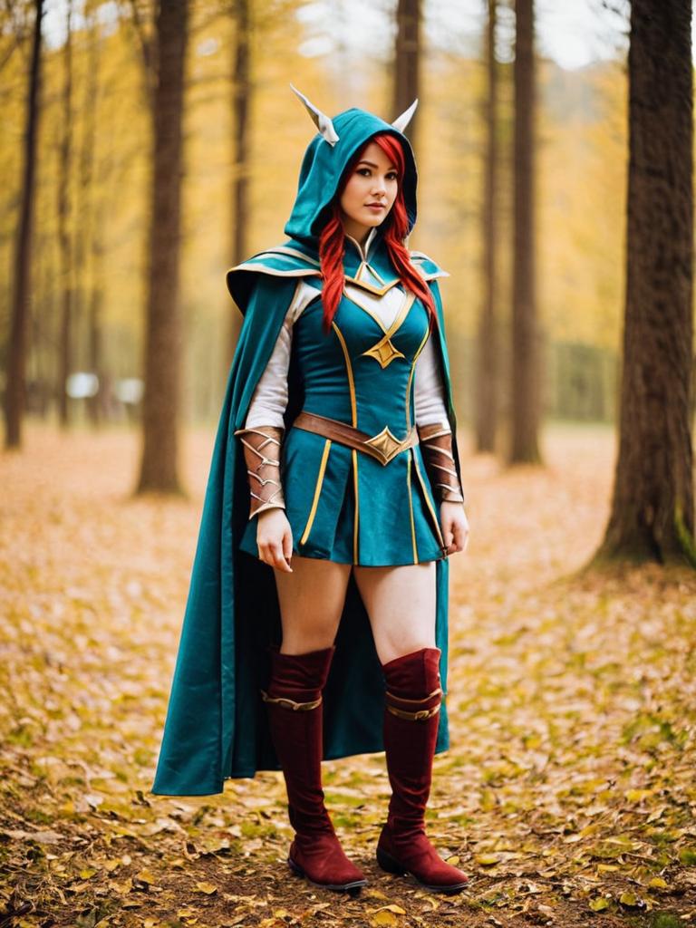 Elf-Inspired Woman Fantasy Cosplay in Autumn Forest