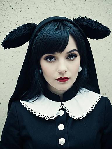 Sexy Woman in Lolopechka Cosplay Costume with Black Furry Ears