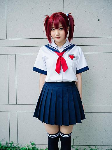 Aoi Nagisa Japanese Schoolgirl Cosplay with Red Hair