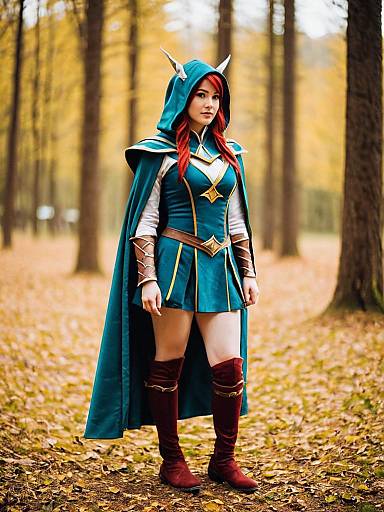 Elf-Inspired Woman Fantasy Cosplay in Autumn Forest