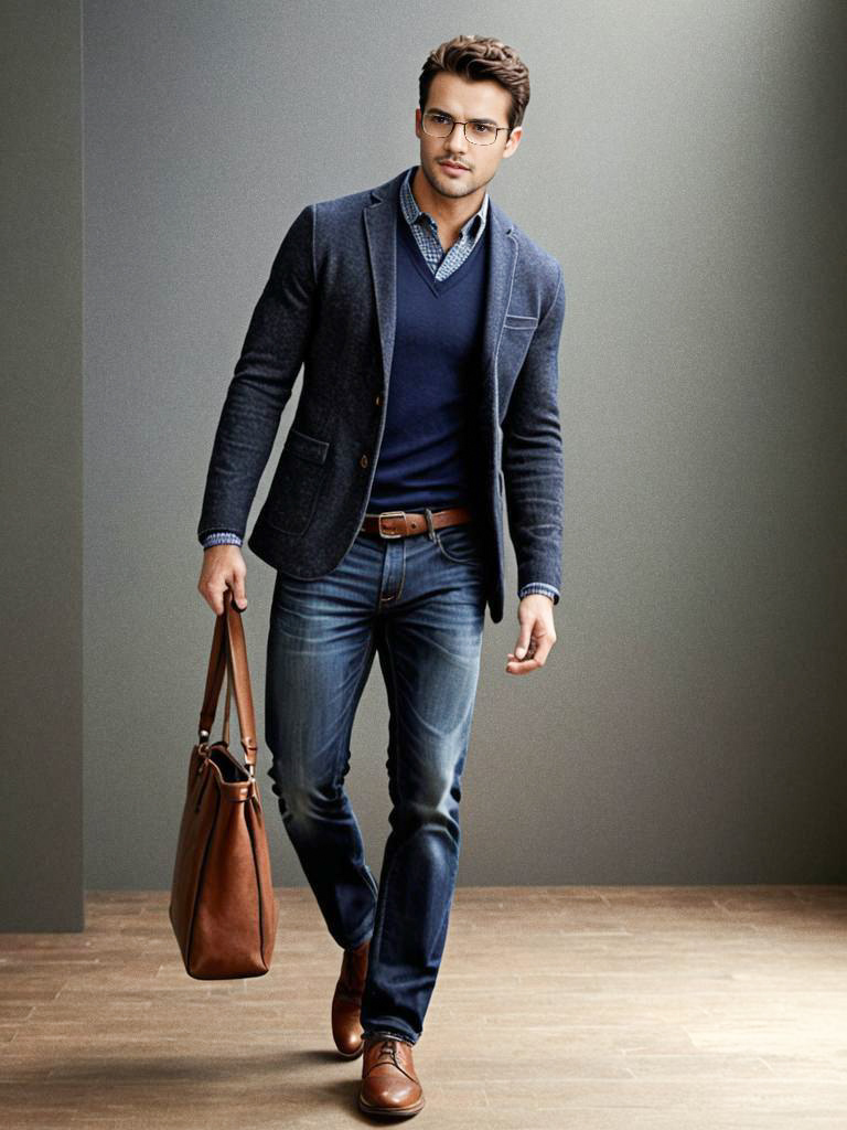 Stylish man in casual outfit with blazer and sweater