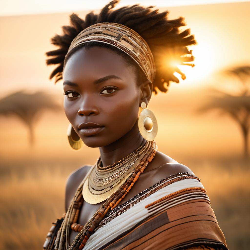 Woman in Traditional Jewelry at Sunset