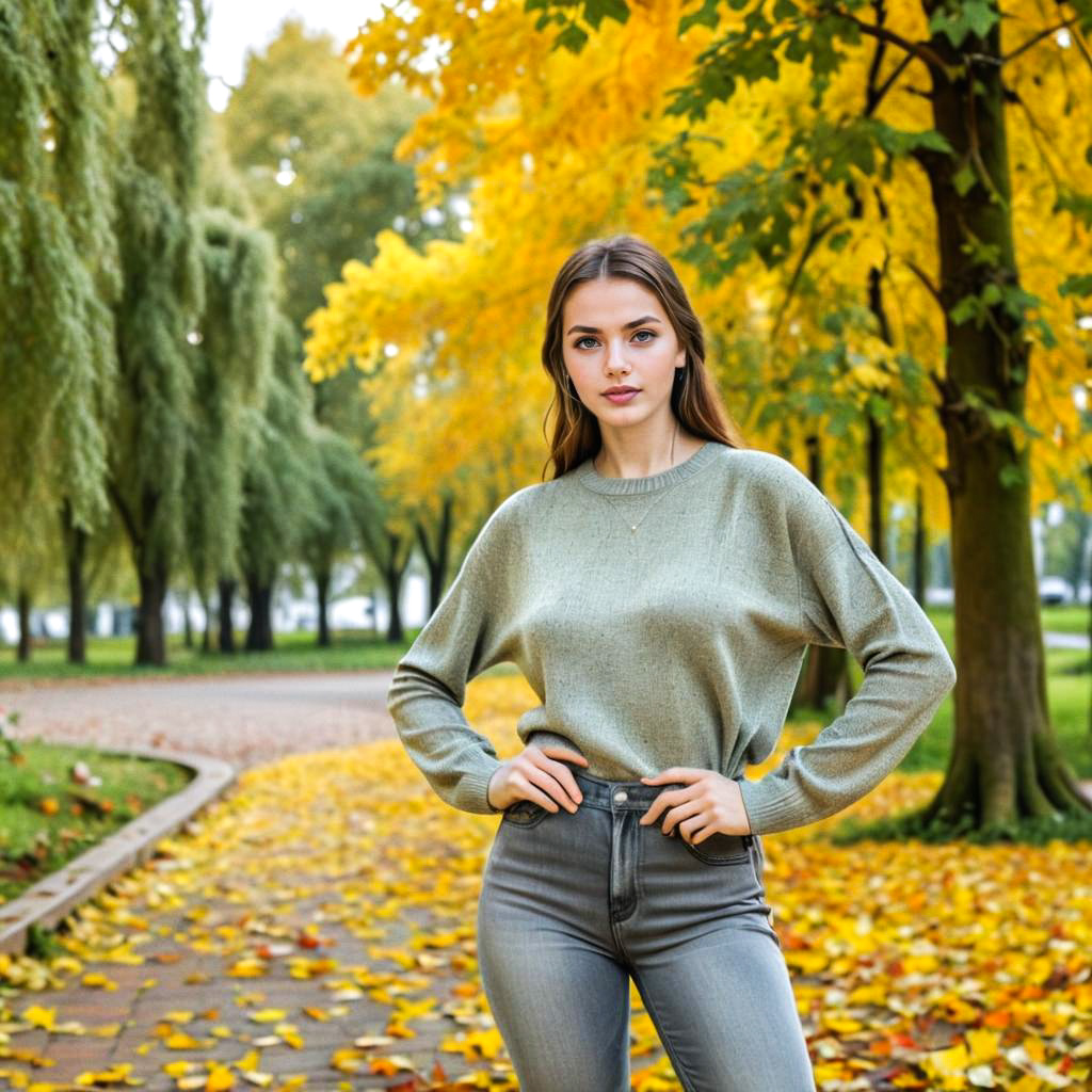 Stylish Woman in Autumn Park