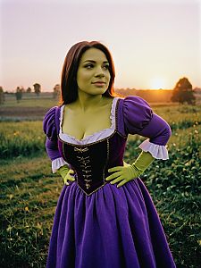 Photorealistic Woman in Purple Dress Shrek Costume Outdoor Portrait