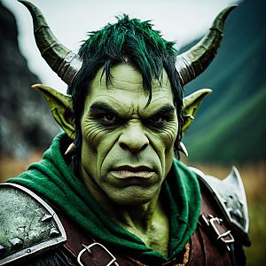 Close-up of a Green Orc Warrior in Costume