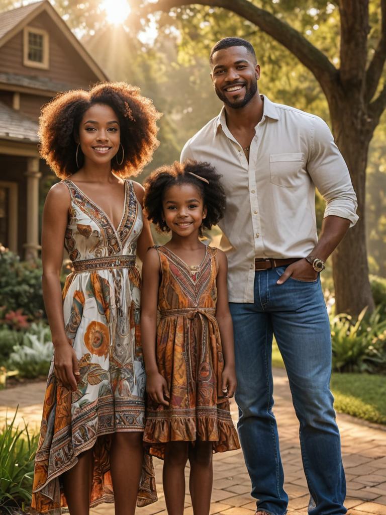 Elegant African-American Family in Stylish Outdoor Photoshoot