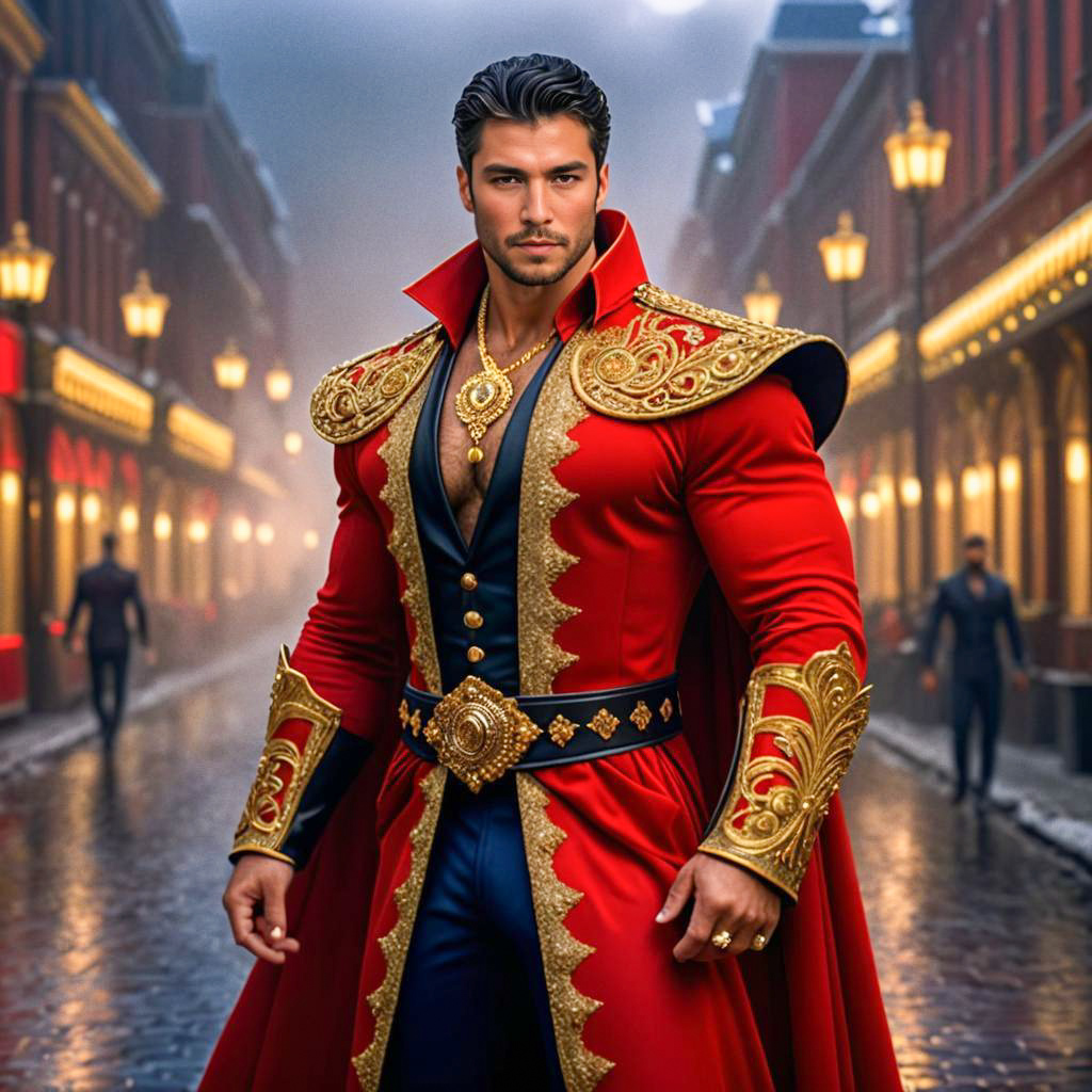 Regal Man in Red and Gold Ensemble