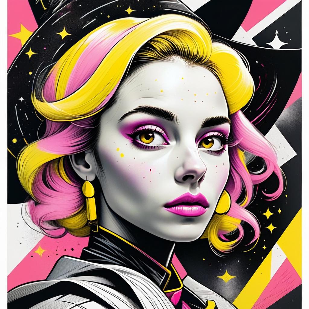 Vibrant Woman with Yellow and Pink Hair in Pop Art Style