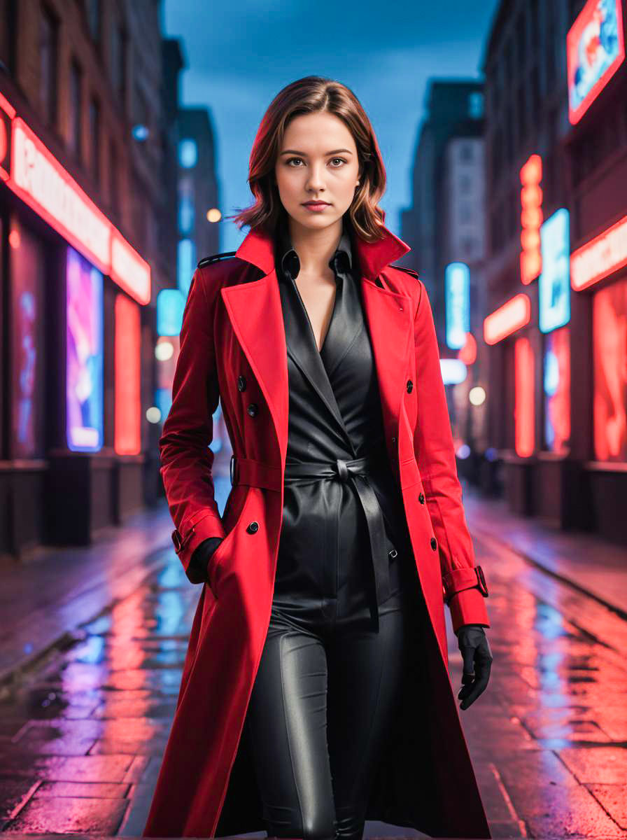 Stylish Woman in Red Trench Coat - Gambit Inspired