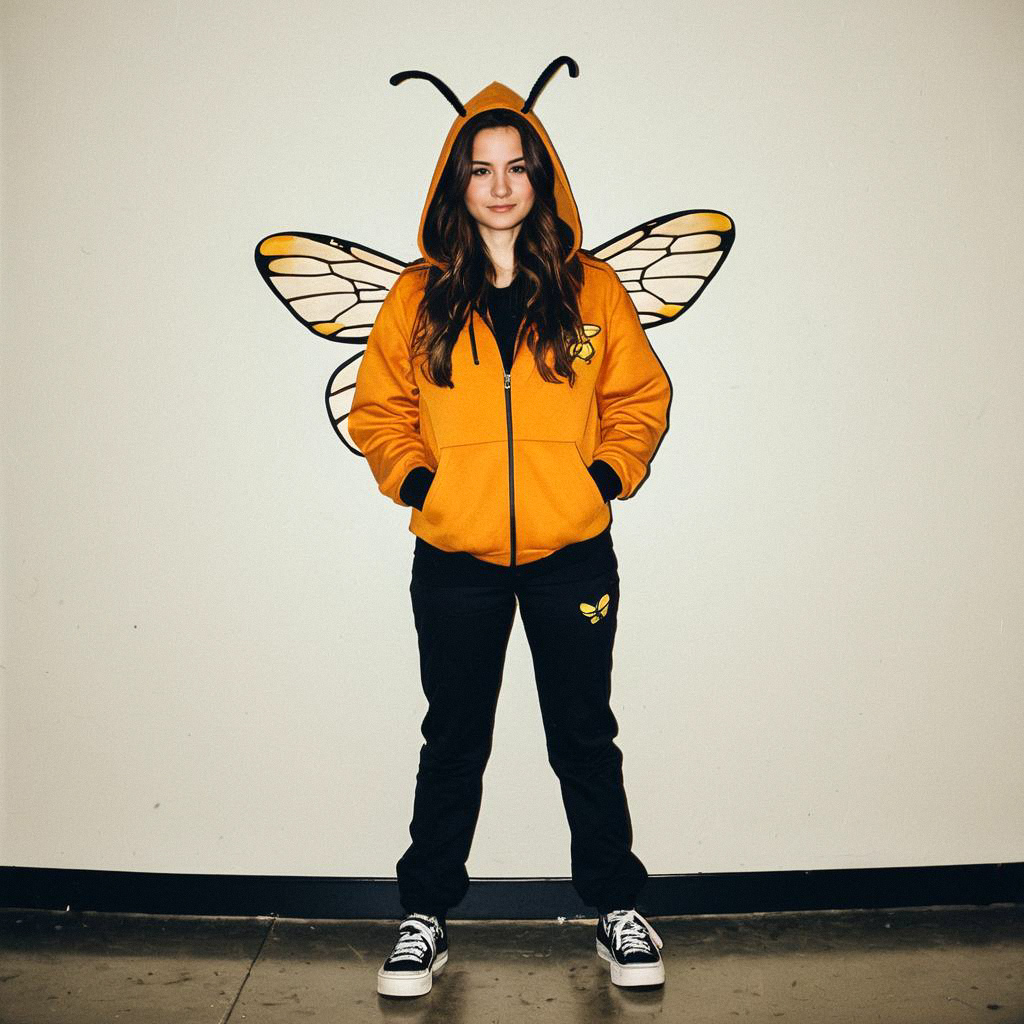 Young Woman in Yellow Bee Costume Jacket Young Woman in Yellow Bee Costume Jacket
