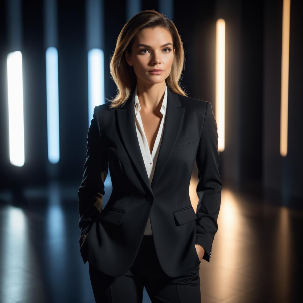 Confident Woman in Black Suit - Empowerment & Sophistication