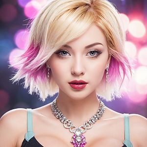 Portrait of Woman with Blonde Bob and Pink Tips
