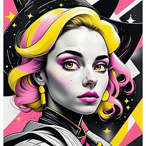 Vibrant Woman with Yellow and Pink Hair in Pop Art Style