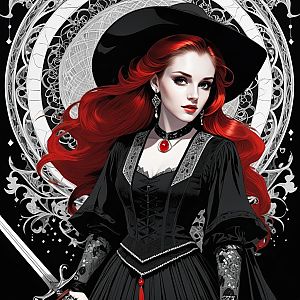 Confident Woman in Black Dress with Red Hair