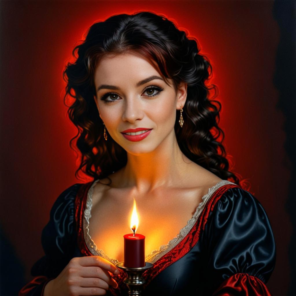 Elegant Woman Holding Candle in Warm Glow