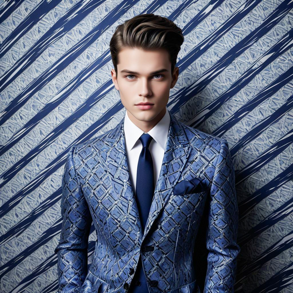 Stylish Man in Blue Suit with Abstract Background