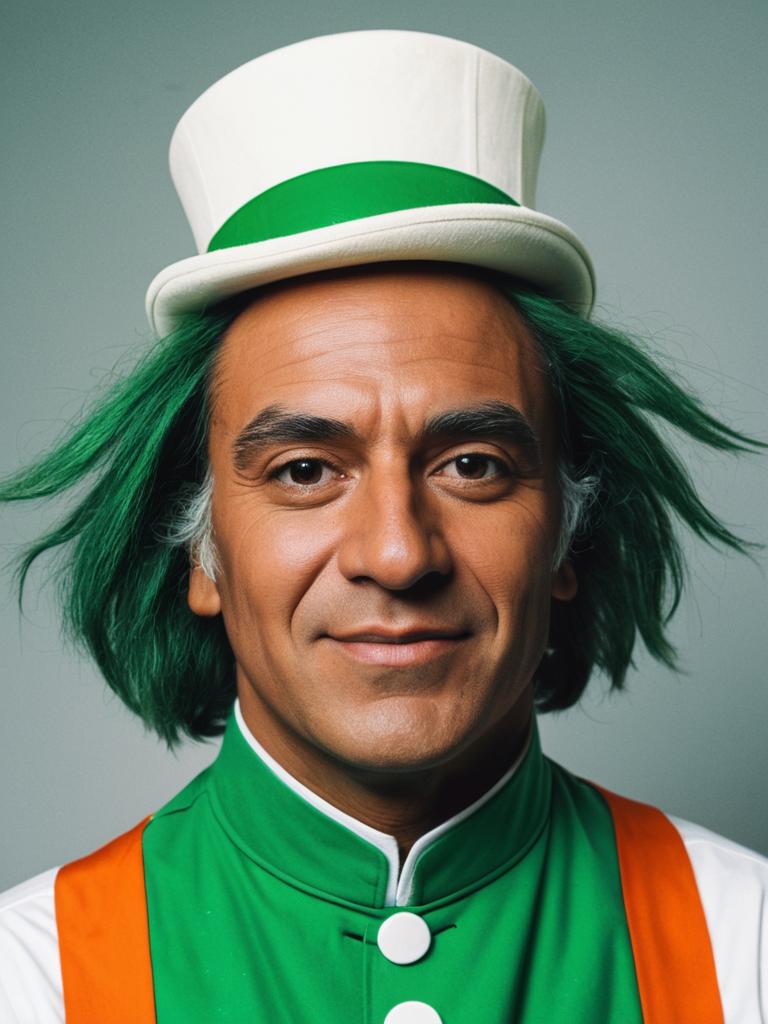 Man in Oompa Loompa Costume Professional Cosplay Studio Headshot