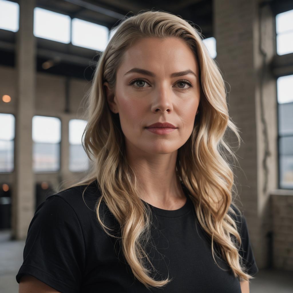 Blonde Woman Portrait in Industrial Loft Interior