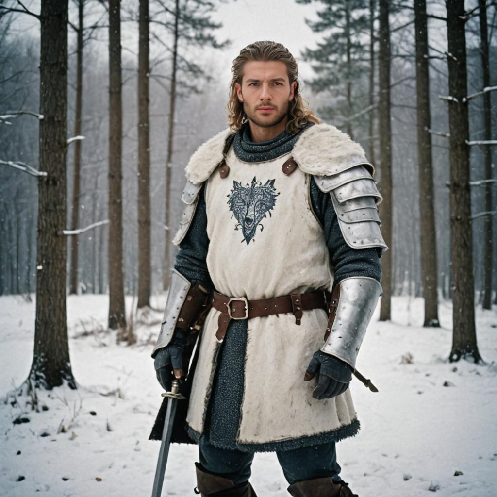 Medieval Knight in Snowy Forest