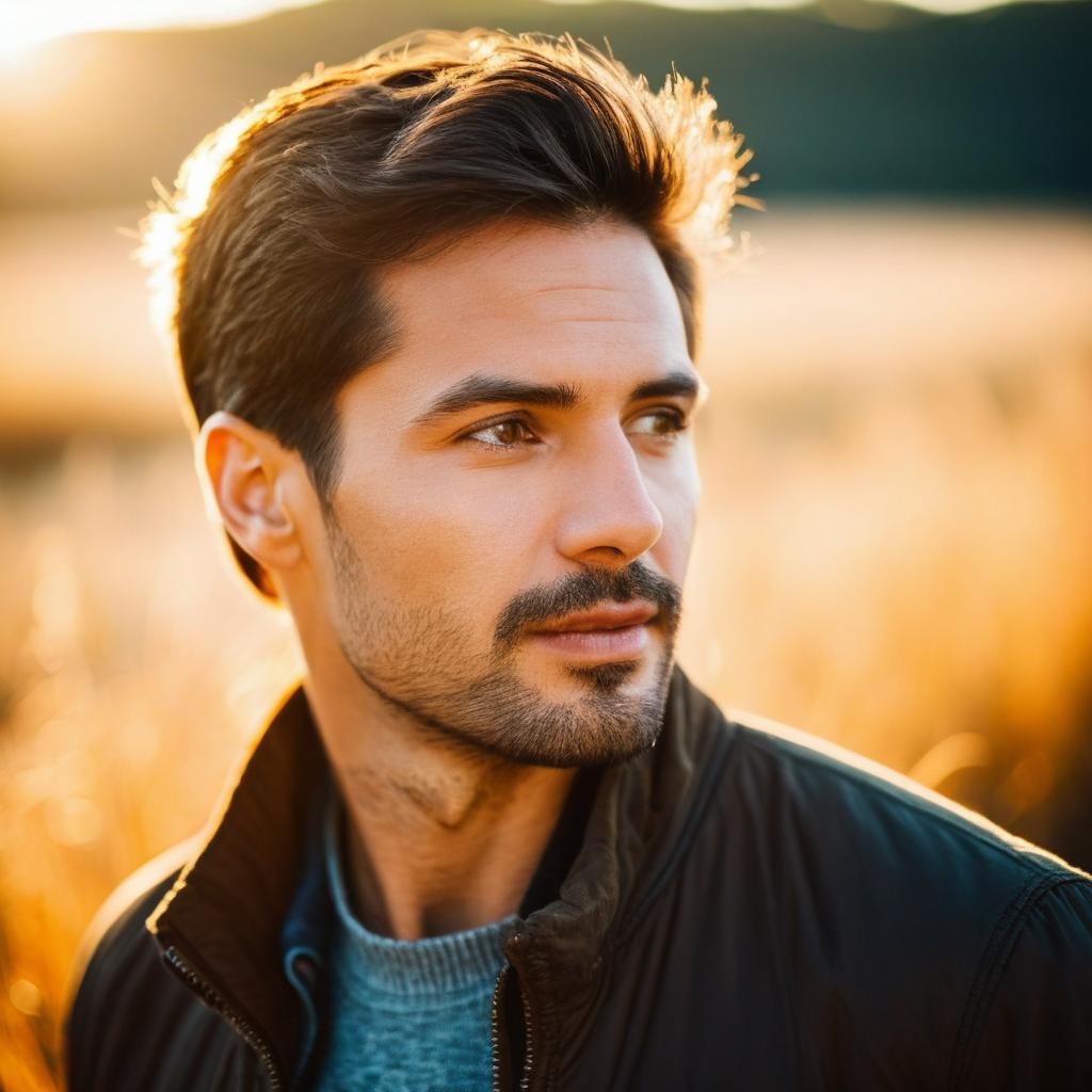 Thoughtful man in sunlight with blue sweater Thoughtful man in sunlight with blue sweater