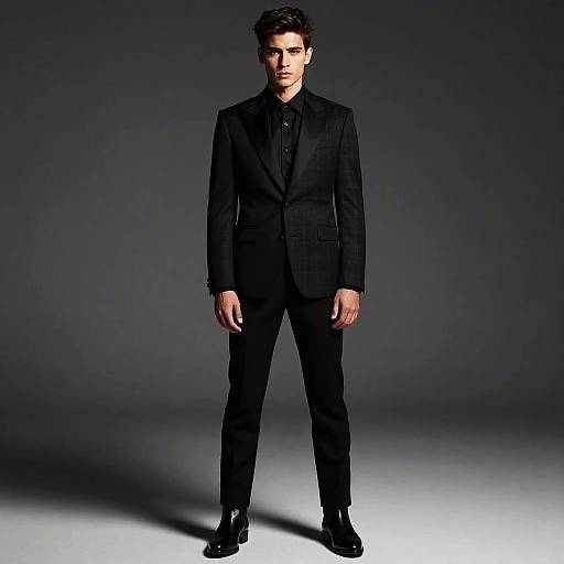 Young Man in Modern Black Tailored Suit with Checkered Pattern