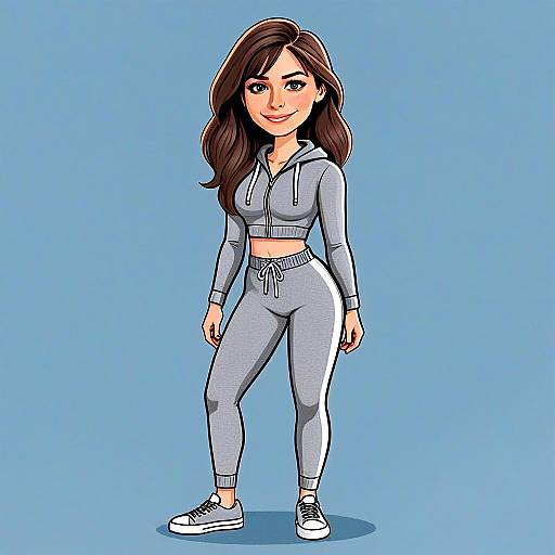 Sporty Casual Woman with Pretty Face and Hair Illustrated in Modern Cartoon Style