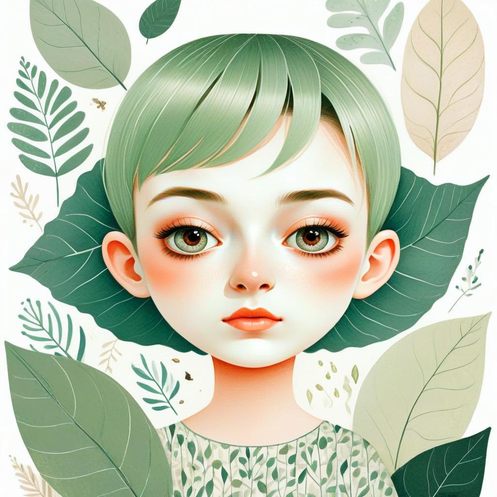 Young Woman with Green Hair and Leaves Young Woman with Green Hair and Leaves