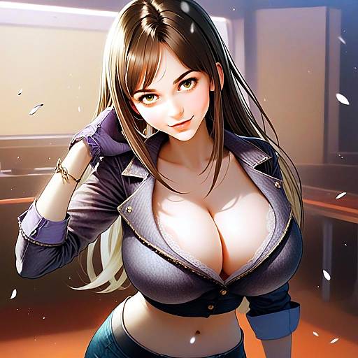 Sexy Anime Woman with Long Hair and Yellow Eyes by Mukai Takumi