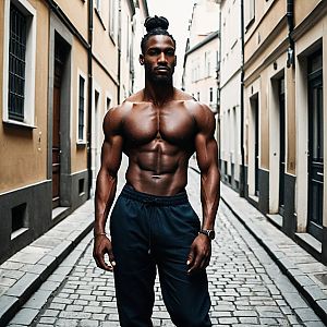 Muscular Man in Urban Alleyway
