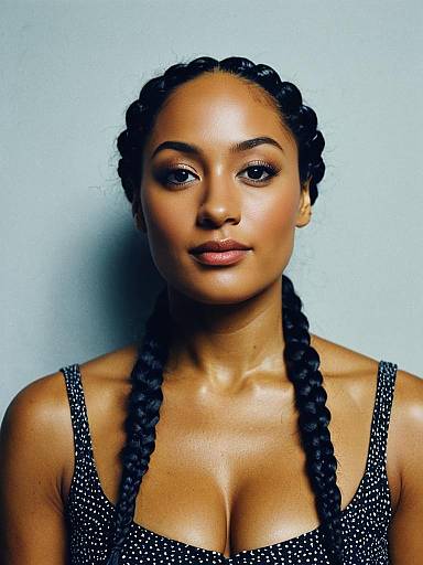 Woman with Tracee Ellis Ross Inspired Braided Hairstyle in Cinematic Realism Portrait