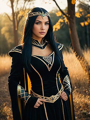 Realistic Photo of Woman in Eris Fantasy Cosplay Costume Outdoors