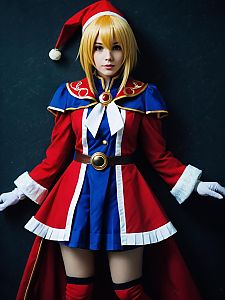 Woman in Realistic Noel Vermillion Cosplay Costume with Festive Touch