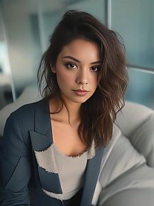 Young Woman in Stylish Blue Blazer