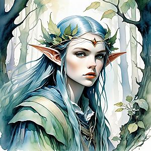 Fantasy Portrait of an Elven Woman in Ethereal Forest