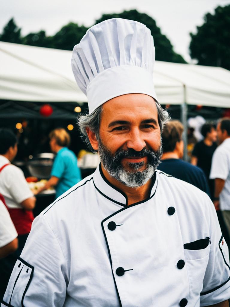 Man in Chef Costume Candid Portrait at Food Festival