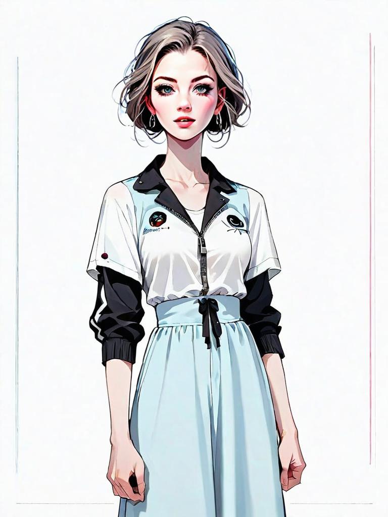 Realistic Anime Style Portrait of Woman in Casual Outfit Full Body