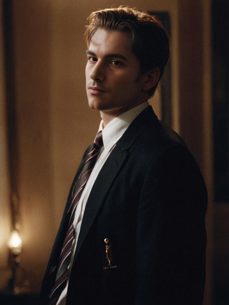 Man in Suit in Dimly Lit Room