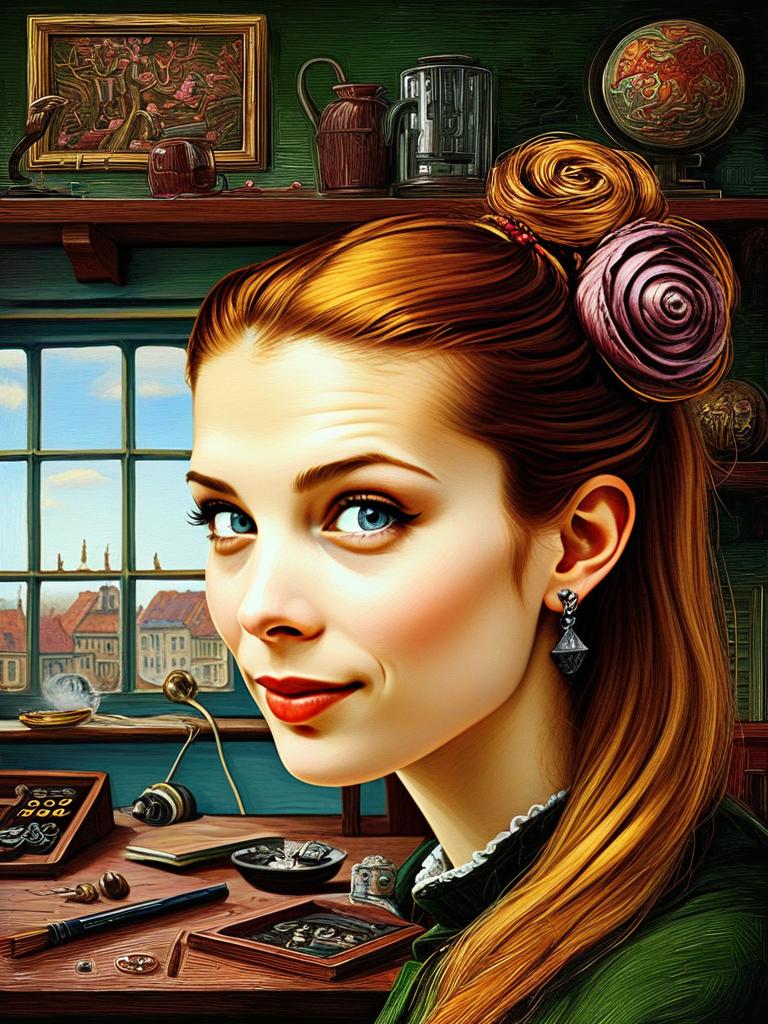 Woman with Blue Eyes and Ginger Hair in Vintage Interior