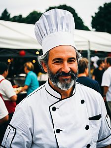 Man in Chef Costume Candid Portrait at Food Festival