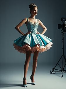 Woman in Stylish Mini Ball Gown with Cinematic Realism Portrait