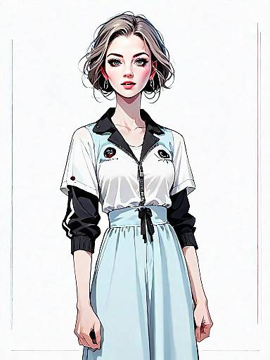 Realistic Anime Style Portrait of Woman in Casual Outfit Full Body