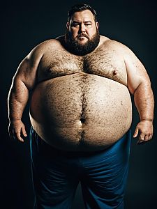 Photorealistic Portrait of Man in Fat Guy Costume with Sharp Detail
