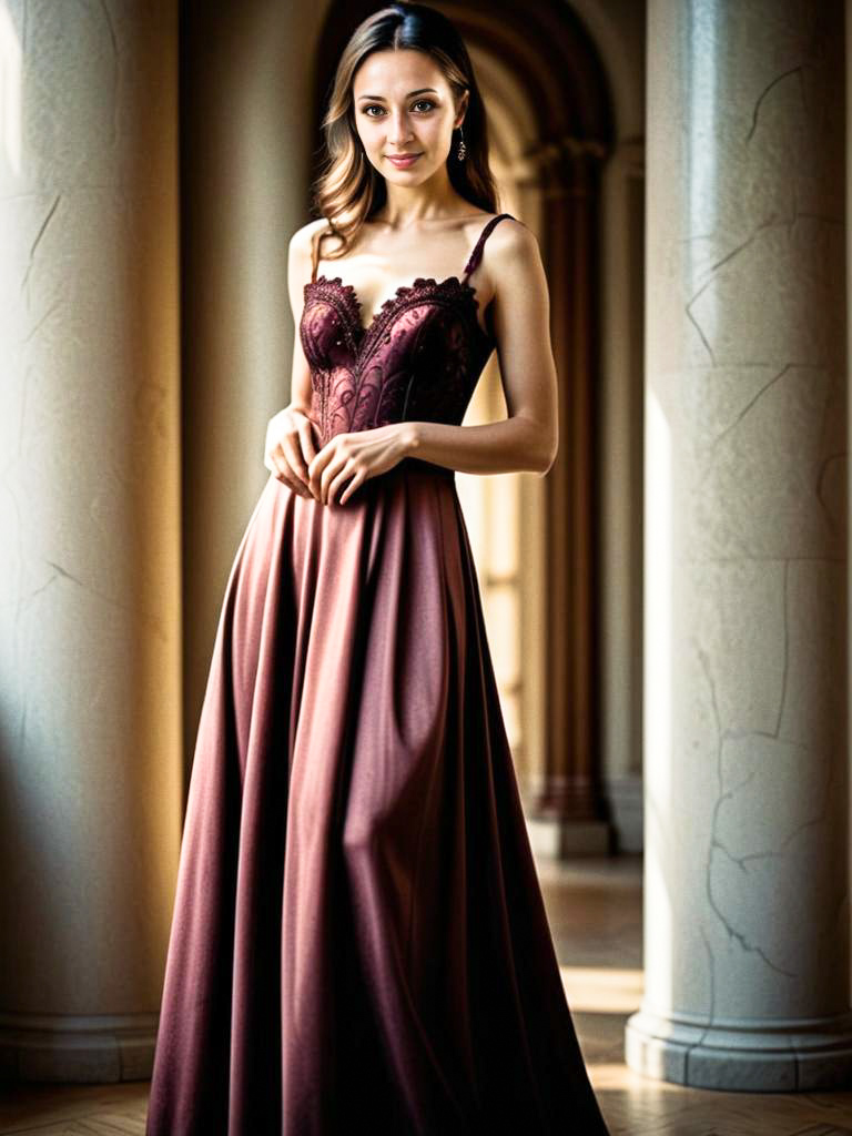 Elegant Woman in Burgundy Gown