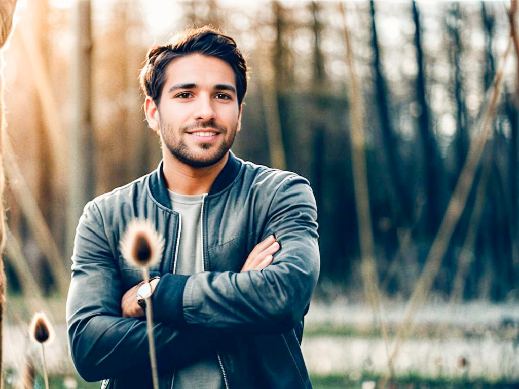 Confident Young Man in Serene Forest